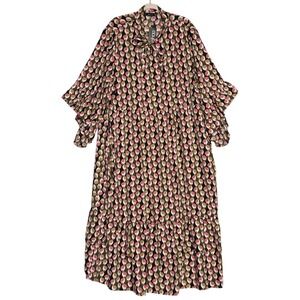 Boohoo Plus Size Floral Print Tiered Midi Dress Ruffle Sleeve UK 28